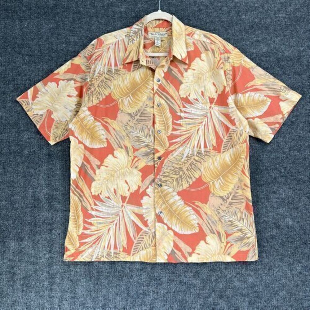 Vintage Tori Richard Hawaiian Shirt Mens M Orange Tropical Cotton Lawn USA Made
